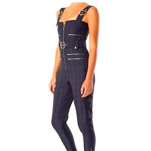 We Wore What Plaid Moto Jumpsuit with Zipper Detailing